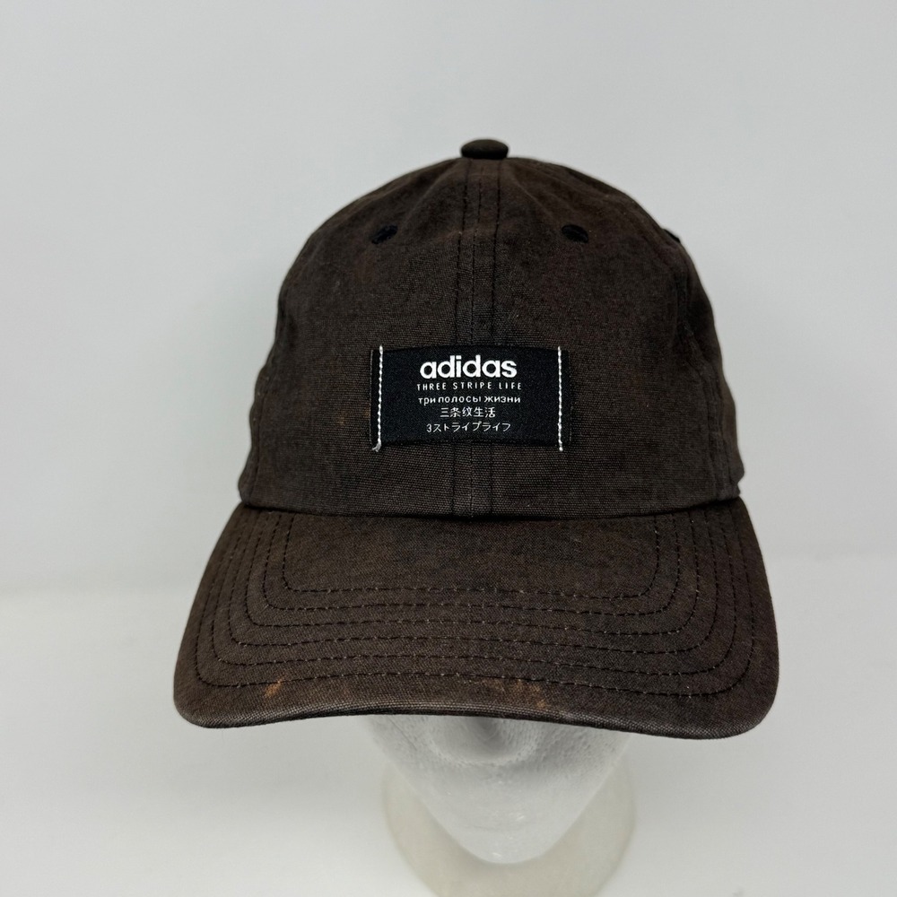 Adidas Three Stripe Life Baseball Cap Hat Faded Black Brown Adjustable Strapback